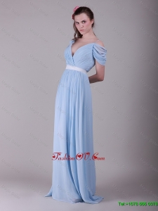2016 Exclusive New Arrivals Spaghetti Straps Light Blue Prom Dresses with Ruching and Belt