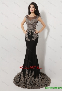 2016 Gorgeous Exquisite Latest Mermaid Appliques and Beaded Prom Dresses in Black