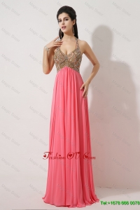 2016 Gorgeous Halter Top Brush Train Prom Dresses in Watermelon Red