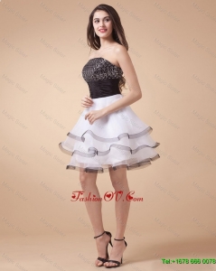 Beautiful Sequined White and Black Prom Dresses with Mini Length