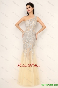 Elegant Exquisite Latest Champagne One Shoulder Prom Dresses with Side Zipper