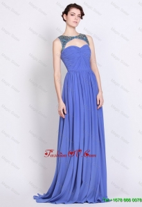 Pretty Exquisite Latest Bateau Zipper Up Blue Prom Dresses with Brush Train