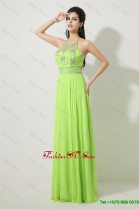 Pretty Halter Top Beaded Prom Dresses in Spring Green