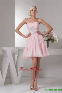 2016 Classical Sweetheart Baby Pink Short Prom Dress with Beading