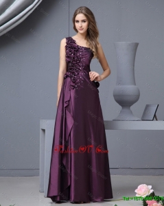2016 Elegant One Shoulder Beaded Prom Dresses with Hand Made Flowers