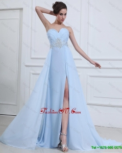 Customize Sweetheart Appliques and Beading Prom Dresses in Light Blue