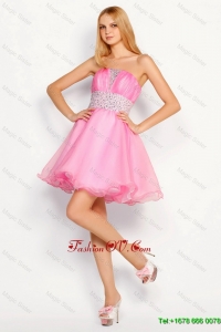 Modern Rose Pink Short Prom Dresses with Beading for 2016
