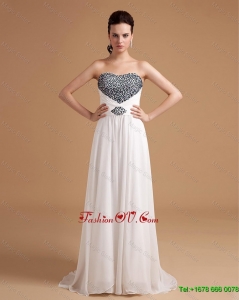 New Arrival Sweep Train Beading Prom Dresses in White