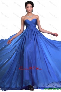 Perfect Sweetheart Ruched Blue Prom Dresses with Brush Train