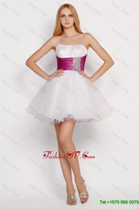Pretty White Princess Short Prom Dresses with Beading and Belt