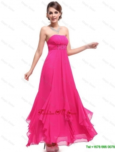 2016 Best Selling Vintage Popular Ankle Length Hot Pink Prom Dresses with Beading