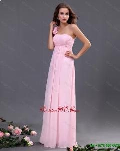 2016 Empire One Shoulder Prom Dresses with Hand Made Flowers