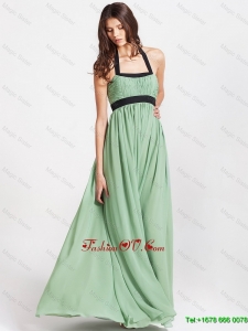 2016 New Arrivals Vintage Spring Modern Halter Top Prom Dresses with Ruching and Belt