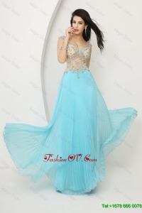 2016 Perfect Beaded Straps Zipper Up Prom Dresses with Cap Sleeves