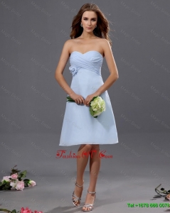 2016 Beautiful Fashionable Vintage Gorgeous Ruching and Hand Made Flower Short Prom Dress in Light Blue