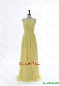 Cheap 2016 Scoop Chiffon Yellow Prom Dresses with Sweep Brain