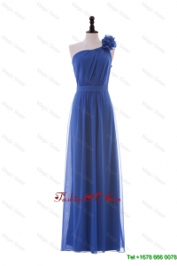 Cheap Hand Made Flower One Shoulder Long Prom Dresses in Blue