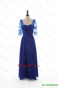 2016 Fall Empire Sweetheart Ruching Prom Dresses with Half Sleeves in Blue
