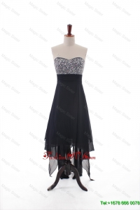 Cheap Empire Strapless Beaded High Low Prom Dresses in Black