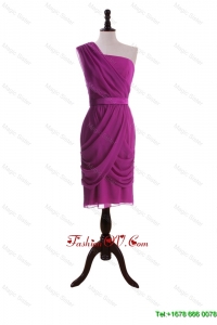 Cheap Ruching and Belt Short Prom Dresses in Fuchsia