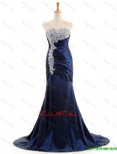 Modest Made Mermaid Royal Blue Prom Dresses with Brush Train