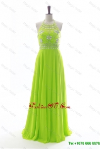 Modest New Halter Top Spring Green Long Prom Dresses with Beading