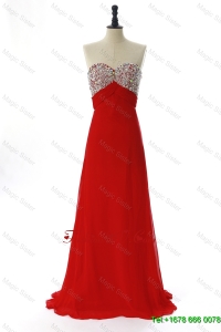 Modest 2016 Winter Beading Red Prom Dresses with Sweep Train