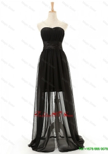 Modest New Sweetheart Belt Long Prom Dresses in Black