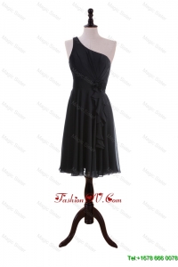 Modest One Shoulder Black Short Prom Dresses