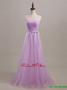 Modest Sweetheart Lilac Long Prom Dresses with Sweep Train