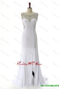 New Style 2016 Empire White Prom Dresses with Beading and High Slit