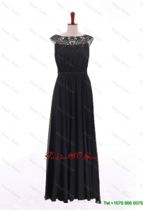 New Style Bateau Lace Long Prom Dresses in Black for 2016