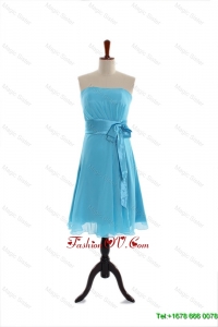 Vintage Belt and Bowknot Short Prom Dress in Aqua Blue for 2016