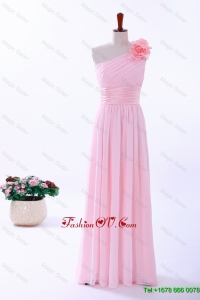 Vintage Empire One Shoulder Hand Made Flowers Prom Dresses in Baby Pink