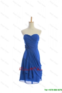 Vintage Made Flowers and Ruching Short Prom Dresses in Royal Blue