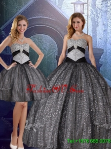 2015 Fall Discount Sweetheart Floor Length Sequined Detachable Quinceanera Dresses with Appliques