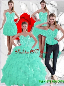 2015 Fall Pretty Ruffles and Beaded Quinceanera Dresses in Apple Green