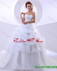 Fashionable Ball Gown Sweetheart Lace Wedding Dresses with Chapel Train