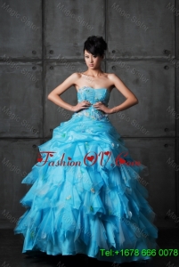 Perfect Ball Gown Appliques and Ruffles Wedding Gowns in Aqua Blue
