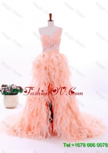 Romantic A Line One Shoulder Ruffles Wedding Gowns in Watermelon Red