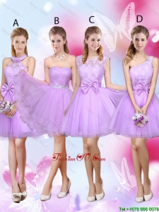 Sophisticated A Line Lavender Bridesmaid Dresses with Lace and Bowknot