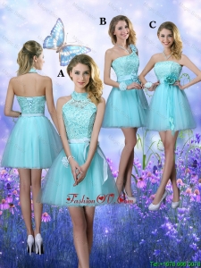 Beautiful A Line Aqua Blue prom Dresses with Appliques