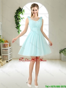Comfortable Straps Light Blue prom Dresses with Hand Made Flowers