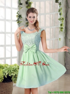 Elegant A Line Straps Lace Bridesmaid Dresses with Bowknot