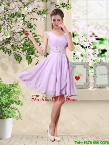 Popular V Neck Lavender prom Dresses with Beading