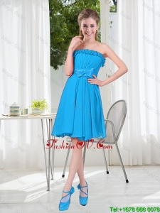 A Line Strapless Dama Dresses with Bowknot in Blue