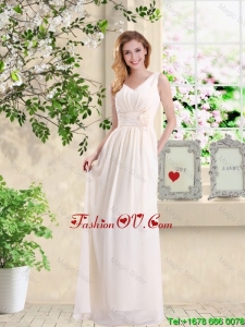 Beautiful V Neck Lace Up Dama Dresses with Hand Made Flowers