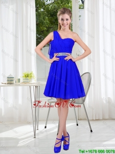 Custom Made One Shoulder Mini-length Dama Dresses in Royal Blue