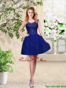 Decent Short Appliques Scoop Dama Dresses in Royal Blue