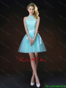 Elegant Halter Top Laced Bridesmaid Dresses with Appliques